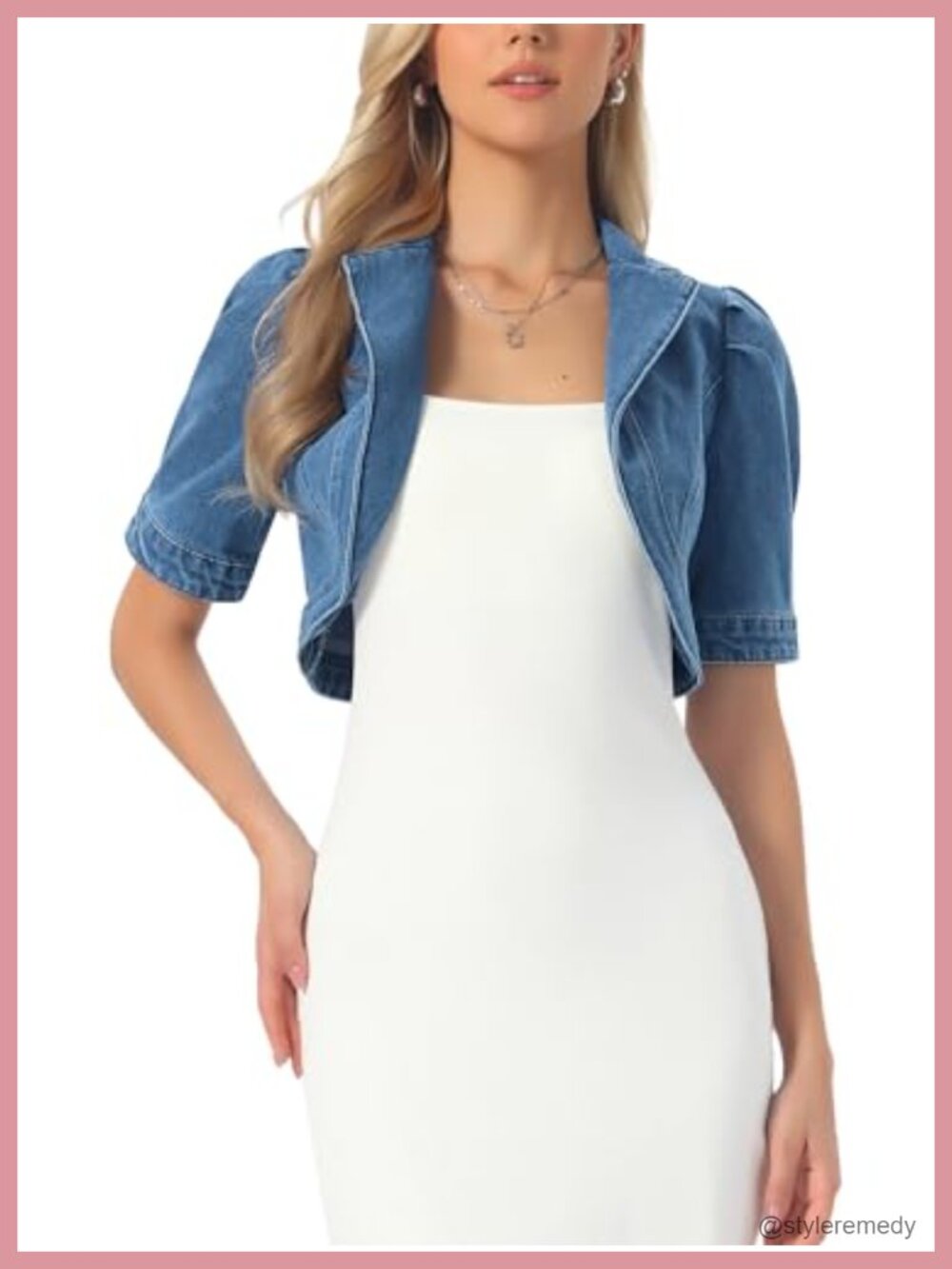 Cropped Denim Jacket Short Puff Sleeve Women's Jean Jacket Lightweight